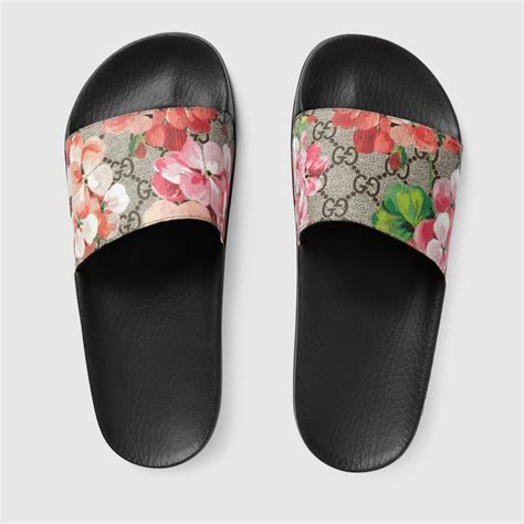 gucci blue blooms slides|gucci flip flops with flowers.